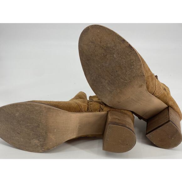 Naughty Monkey women 7.5 Brown Tan Suede side zip block heel Ankle Boots - Picture 6 of 8